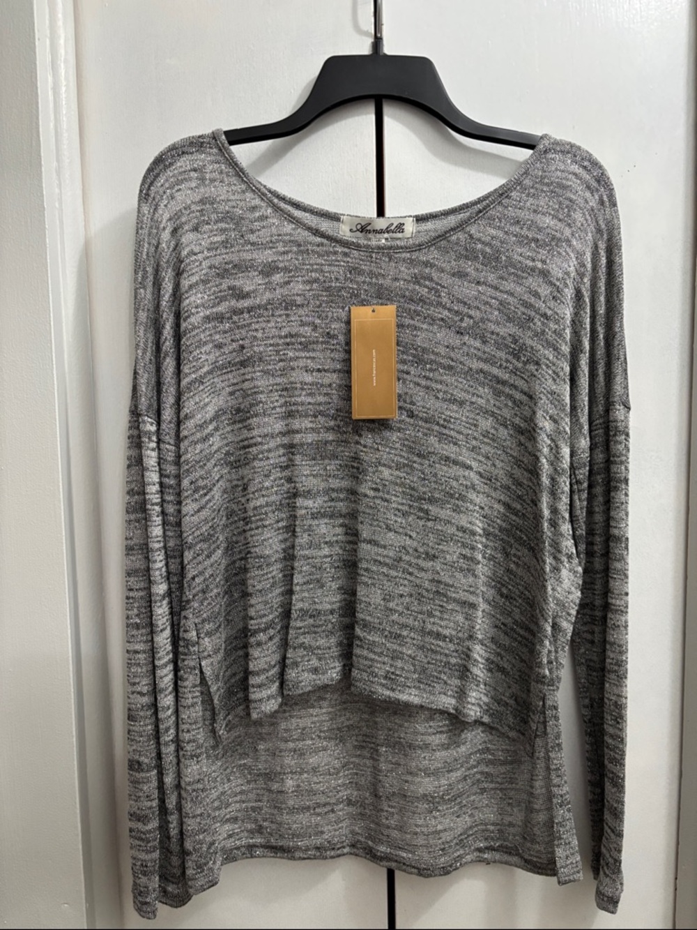 Annabella Gray Marled Scoop-Neck Lightweight Pullover